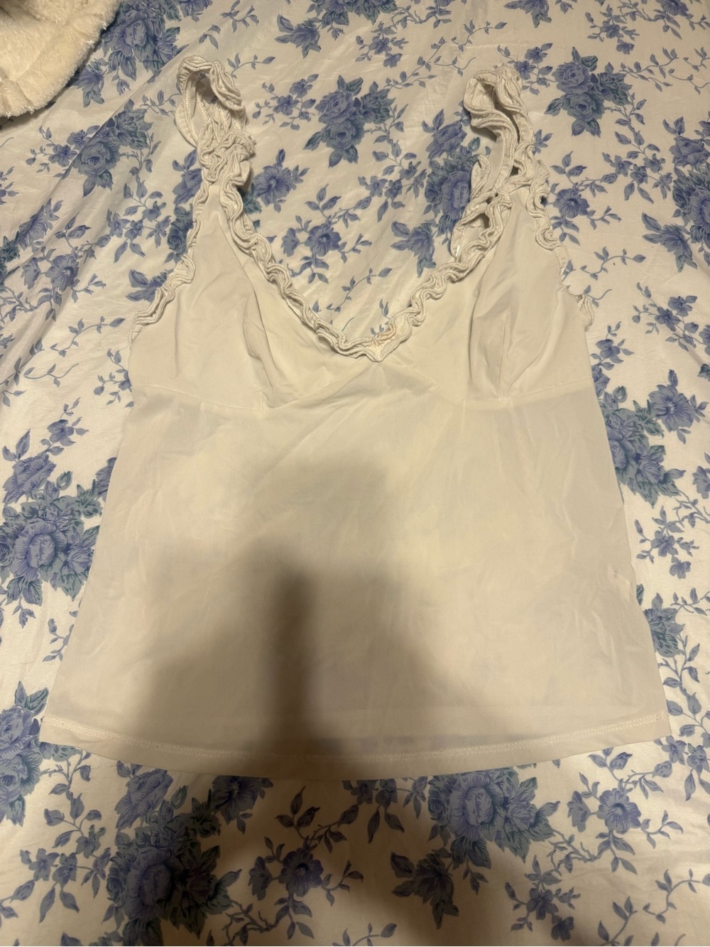 Ruffle trim white tank top